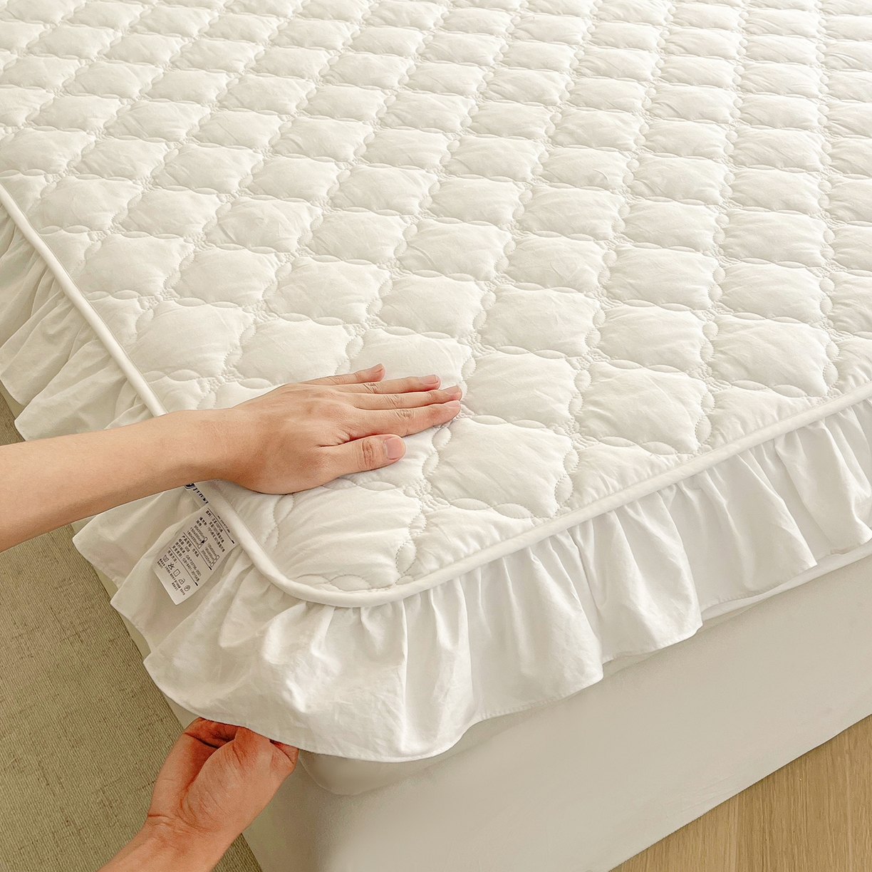 91家纺网 家纺一手货源 找家纺 沐纯家居 2026新款A类全棉纯棉水洗棉新疆棉花少女风花边单床笠 贵族白