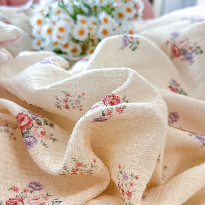 91家纺网 家纺一手货源 找家纺 木楌家居 2026新款A类全棉皱皱纱印花四件套 醉嫣然