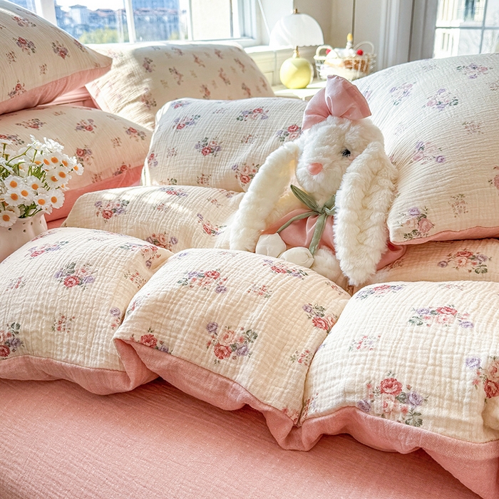 91家纺网 家纺一手货源 找家纺 木楌家居 2026新款A类全棉皱皱纱印花四件套 醉嫣然