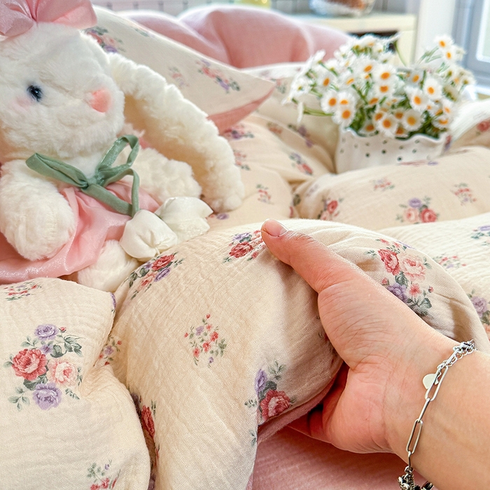 91家纺网 家纺一手货源 找家纺 木楌家居 2026新款A类全棉皱皱纱印花四件套 醉嫣然