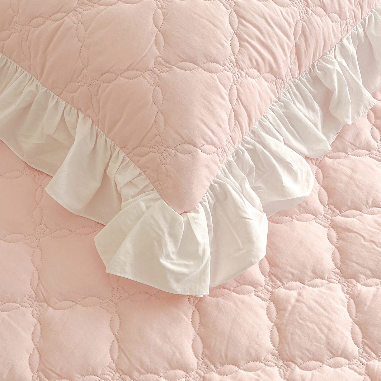 91家纺网 家纺一手货源 找家纺 沐纯家居 2026新款A类全棉纯棉水洗棉新疆棉花少女风花边单床笠 芝夏粉