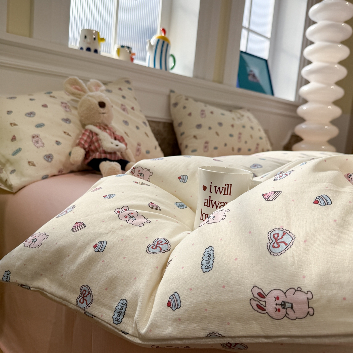 91家纺网 家纺一手货源 找家纺 （总）塞纳 2026新款.全棉有氧双层纱四件套-场景一