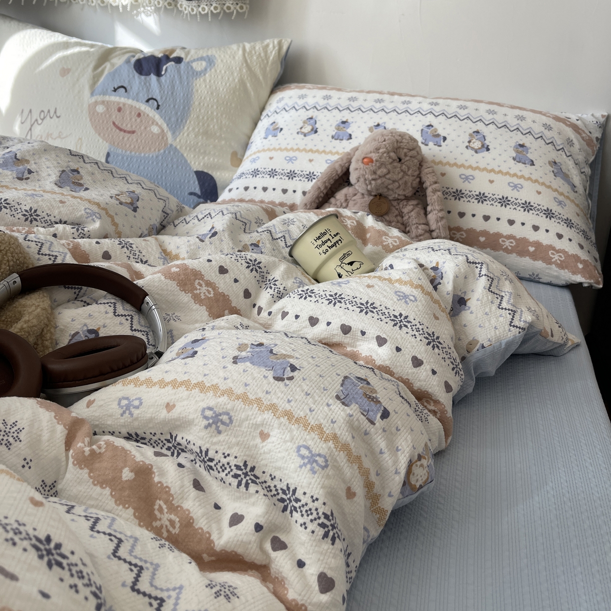 91家纺网 家纺一手货源 找家纺 （总）顾里家纺 2026新款韩风费尔岛系大版皱皱纱四件套【会员-2元 定制床笠+8元（小四件不做床笠）】