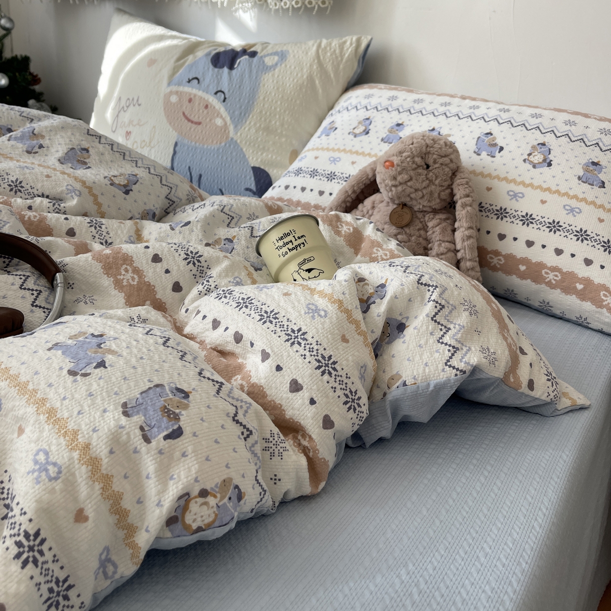 91家纺网 家纺一手货源 找家纺 （总）顾里家纺 2026新款韩风费尔岛系大版皱皱纱四件套【会员-2元 定制床笠+8元（小四件不做床笠）】