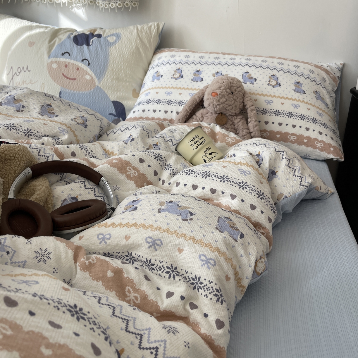 91家纺网 家纺一手货源 找家纺 （总）顾里家纺 2026新款韩风费尔岛系大版皱皱纱四件套【会员-2元 定制床笠+8元（小四件不做床笠）】