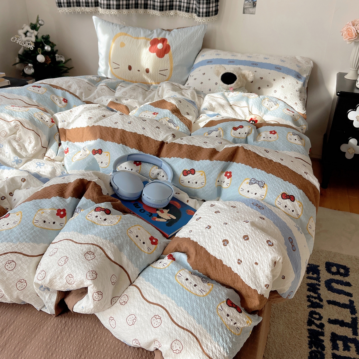 91家纺网 家纺一手货源 找家纺 （总）顾里家纺 2026新款韩风费尔岛系大版皱皱纱四件套【会员-2元 定制床笠+8元（小四件不做床笠）】