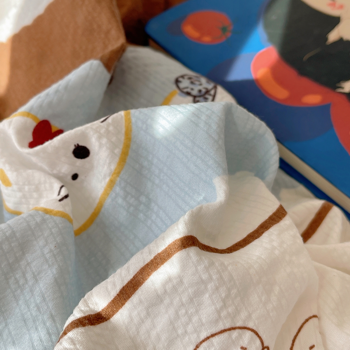 91家纺网 家纺一手货源 找家纺 顾里家纺 2026新款韩风费尔岛系大版皱皱纱四件套【会员-2元 定制床笠+8元（小四件不做床笠）】 费尔岛猫猫