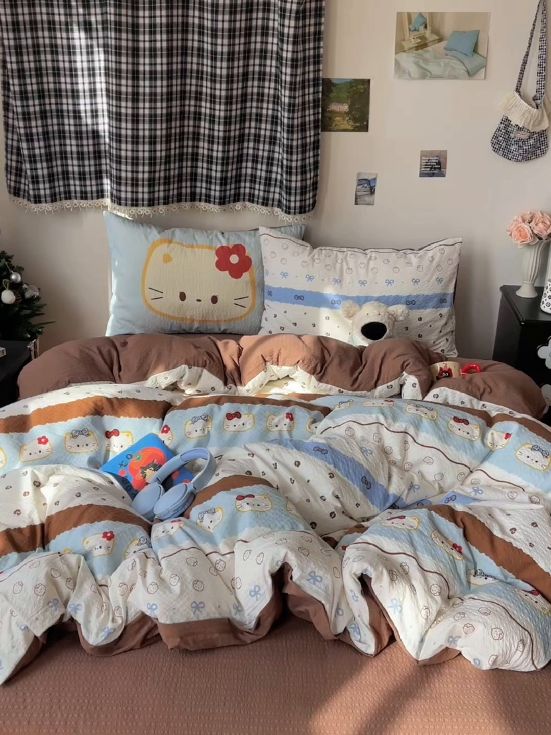 91家纺网 家纺一手货源 找家纺 顾里家纺 2026新款韩风费尔岛系大版皱皱纱四件套【会员-2元 定制床笠+8元（小四件不做床笠）】 费尔岛猫猫