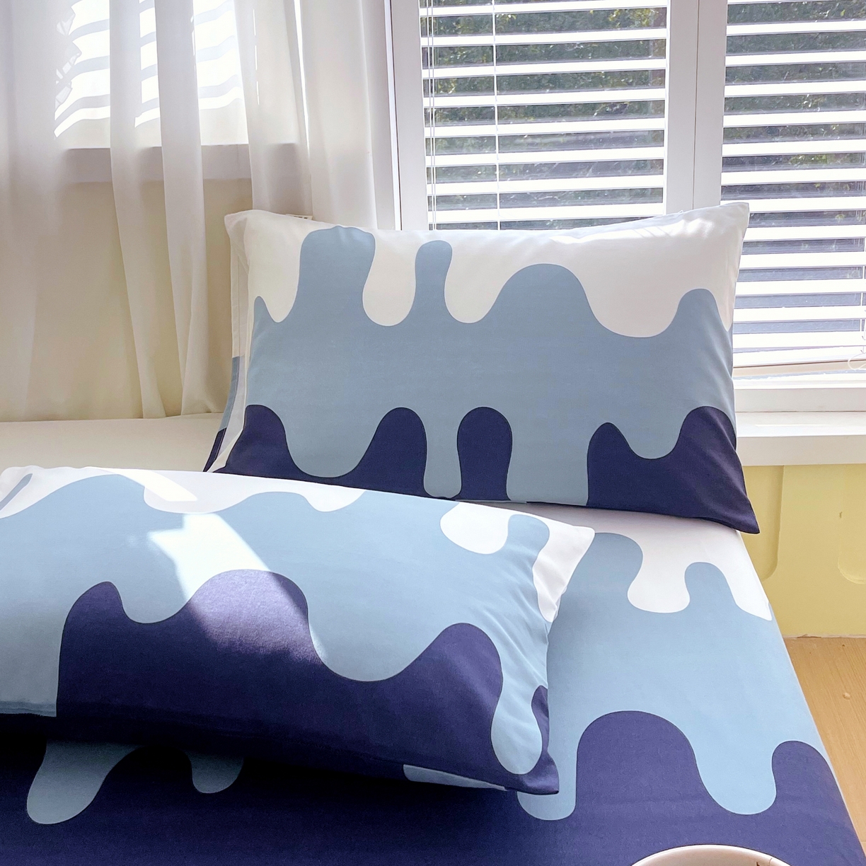 91家纺网 家纺一手货源 找家纺 金鑫汇家纺 2026新款全棉老粗布单品枕套系列 奶油蓝