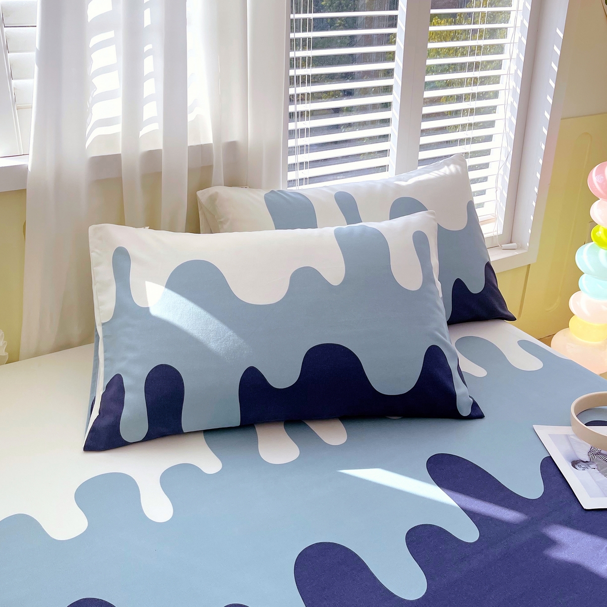 金鑫汇家纺 2026新款全棉老粗布单品枕套系列 奶油蓝