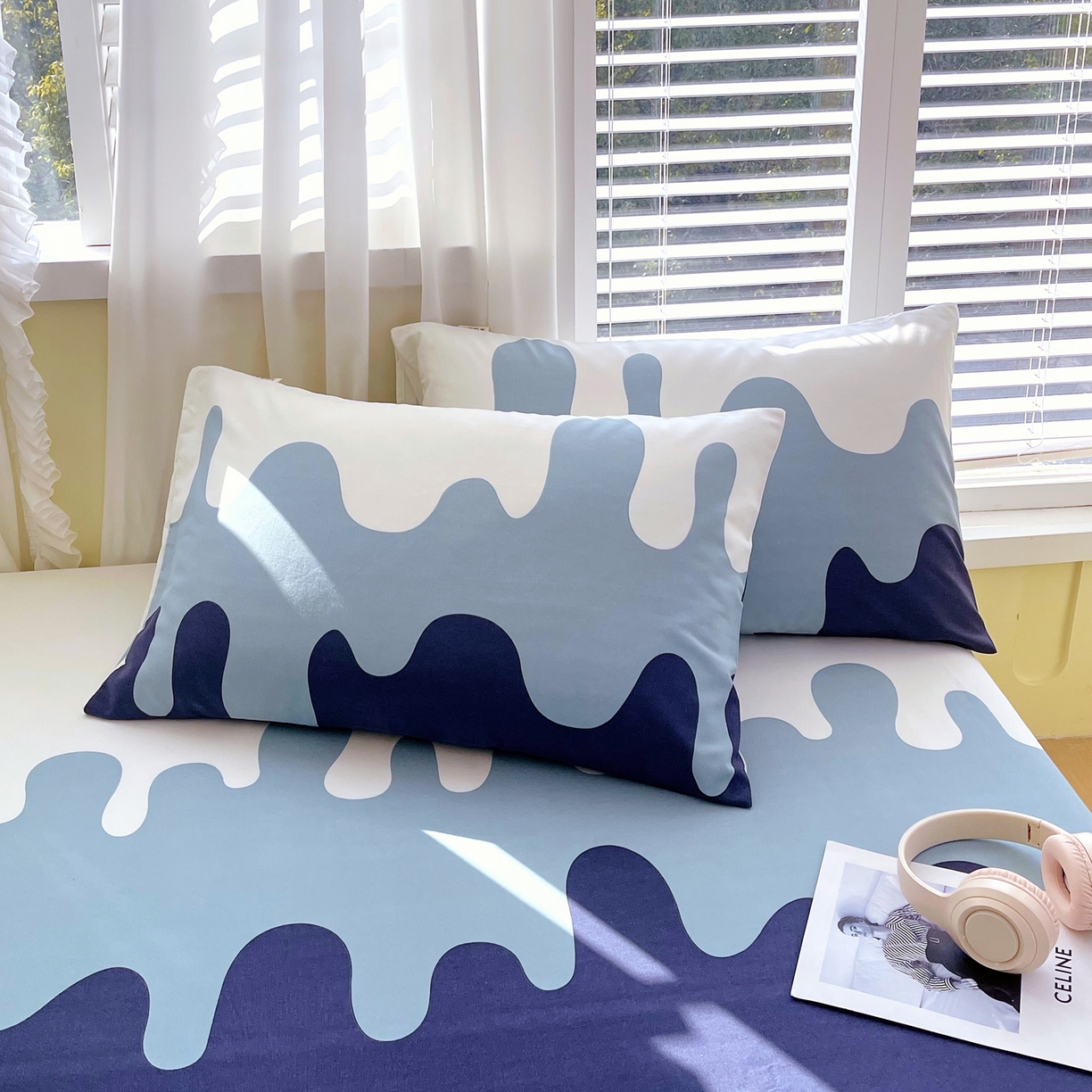 91家纺网 家纺一手货源 找家纺 金鑫汇家纺 2026新款全棉老粗布单品枕套系列 奶油蓝