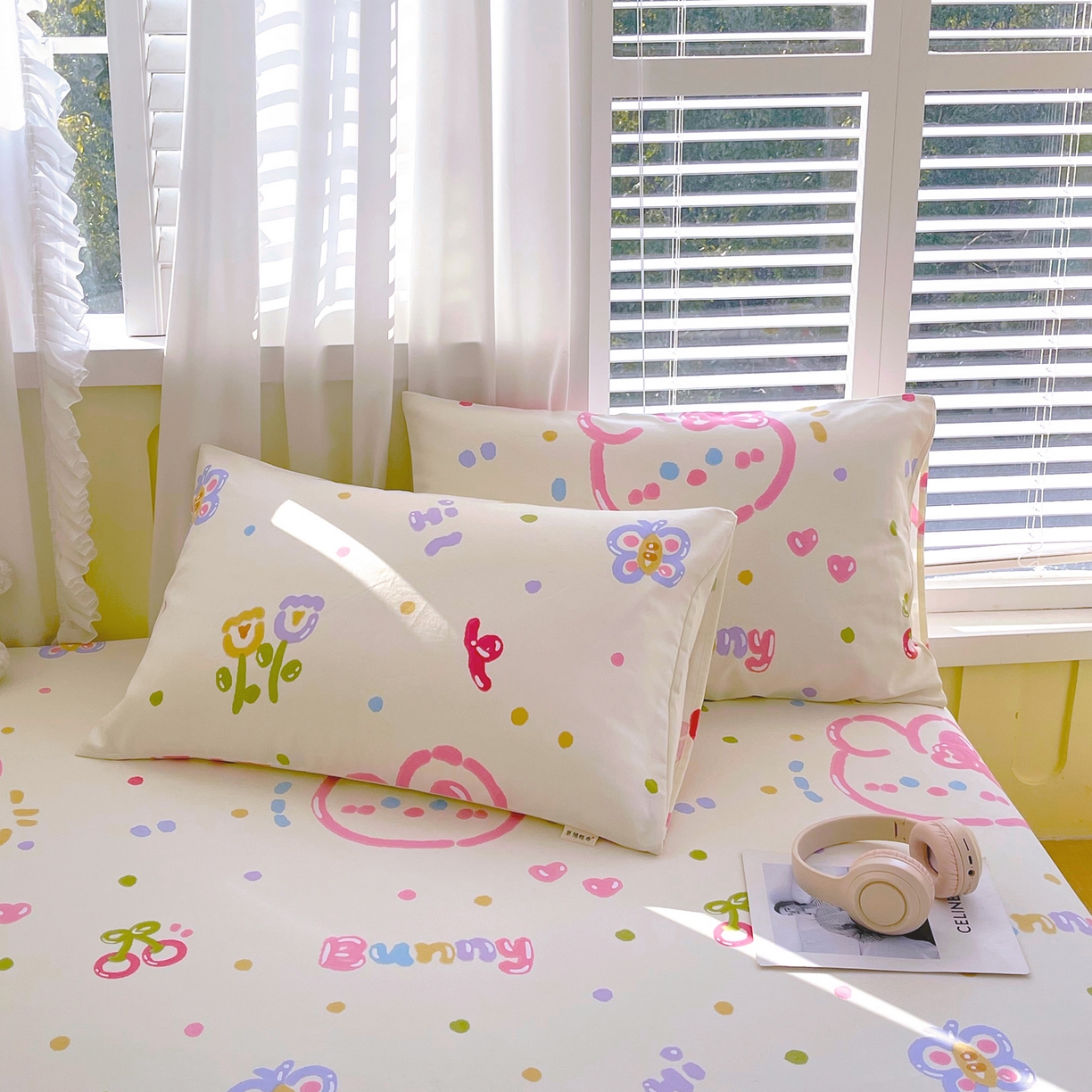 91家纺网 家纺一手货源 找家纺 金鑫汇家纺 2026新款全棉老粗布单品枕套系列 奇趣小兔