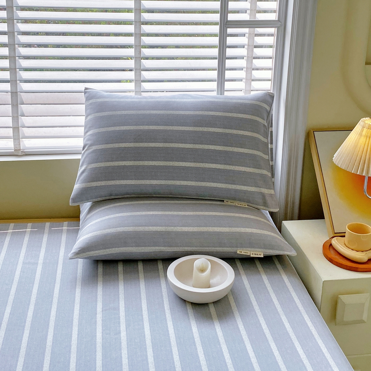 91家纺网 家纺一手货源 找家纺 金鑫汇家纺 2026新款全棉老粗布单品枕套系列 朴素条纹