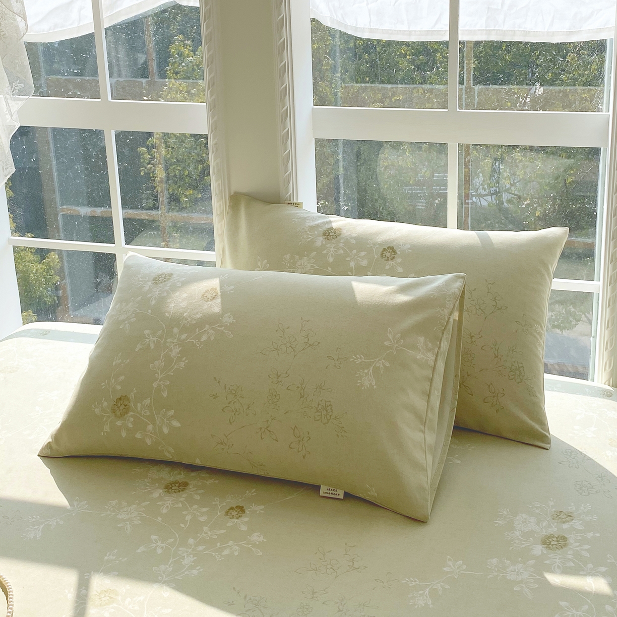 91家纺网 家纺一手货源 找家纺 金鑫汇家纺 2026新款全棉老粗布单品枕套系列 浅绿可露丽