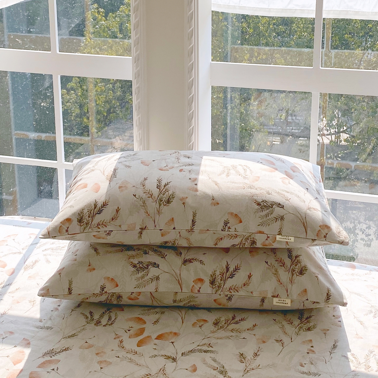 91家纺网 家纺一手货源 找家纺 金鑫汇家纺 2026新款全棉老粗布单品枕套系列 月下花影-桔