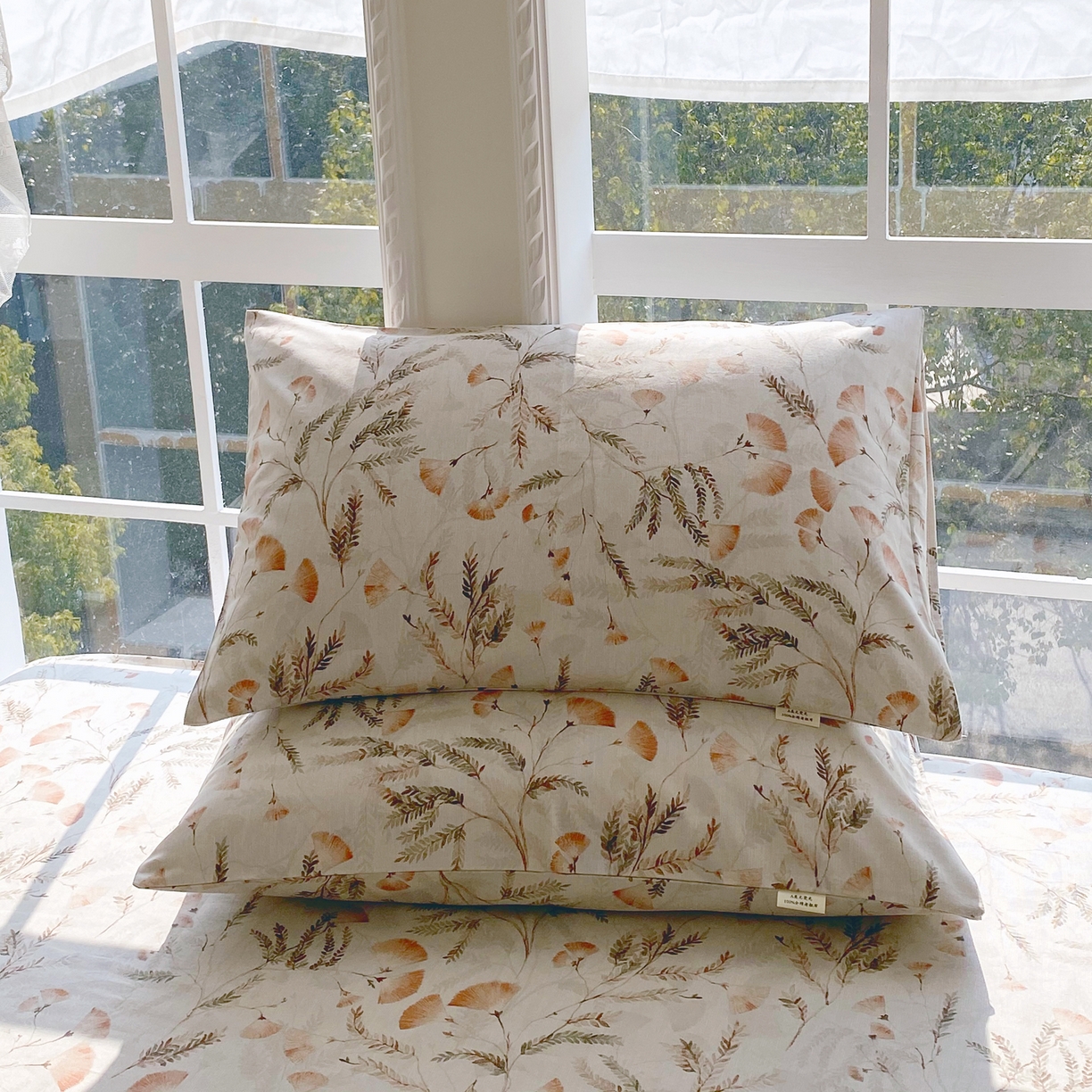 91家纺网 家纺一手货源 找家纺 金鑫汇家纺 2026新款全棉老粗布单品枕套系列 月下花影-桔