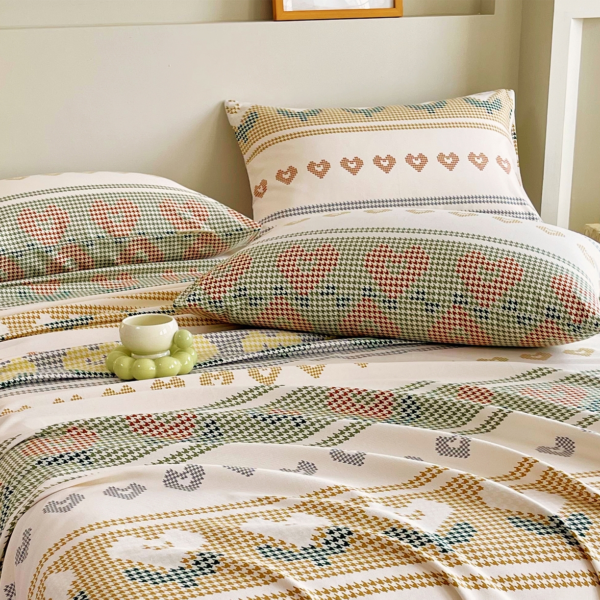 91家纺网 家纺一手货源 找家纺 金鑫汇家纺 2026新款全棉老粗布单品枕套系列 同心千鸟格