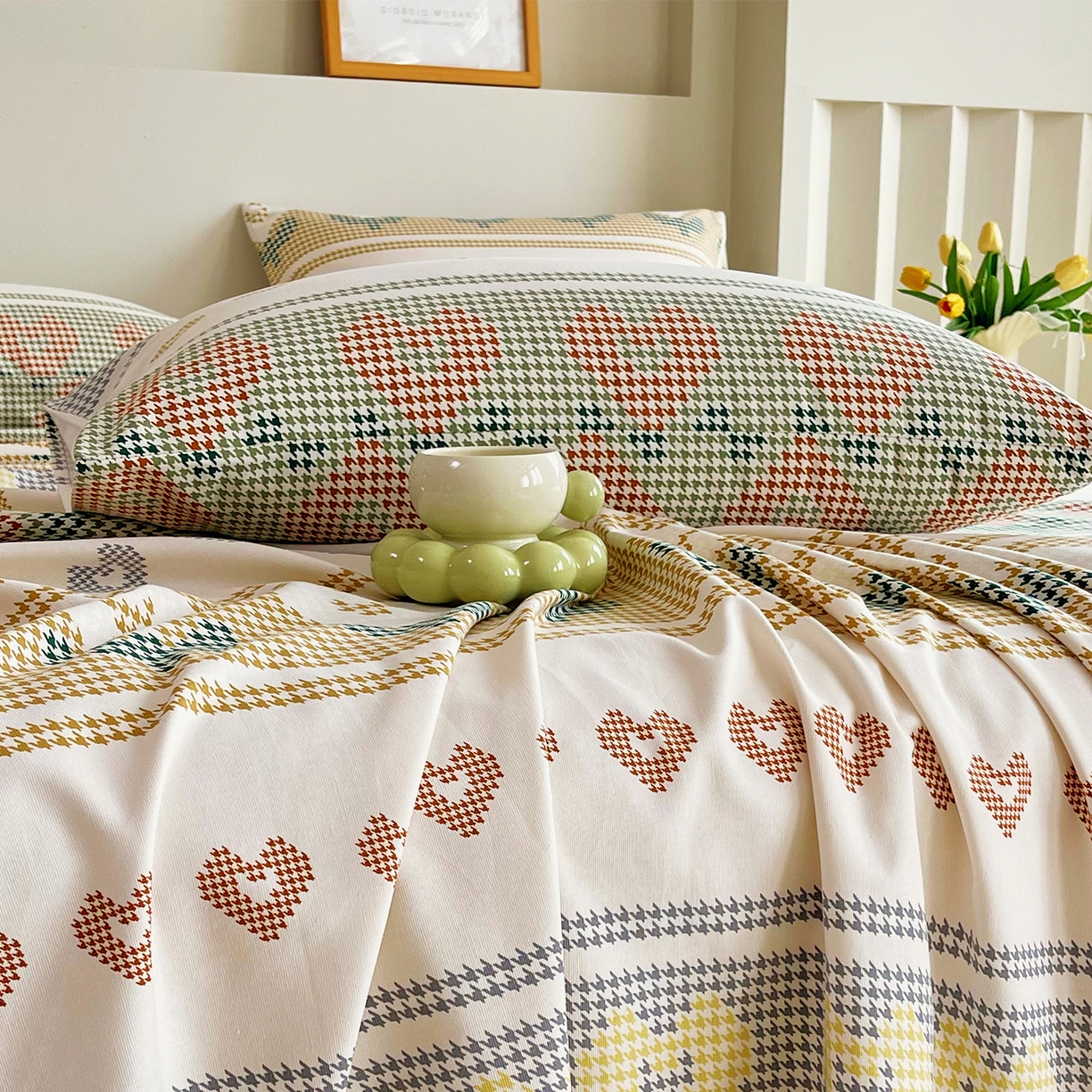 91家纺网 家纺一手货源 找家纺 金鑫汇家纺 2026新款全棉老粗布单品枕套系列 同心千鸟格