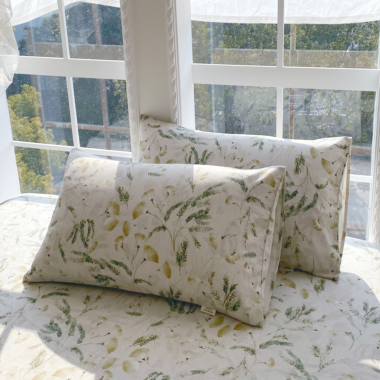 91家纺网 家纺一手货源 找家纺 金鑫汇家纺 2026新款全棉老粗布单品枕套系列 月下花影-绿