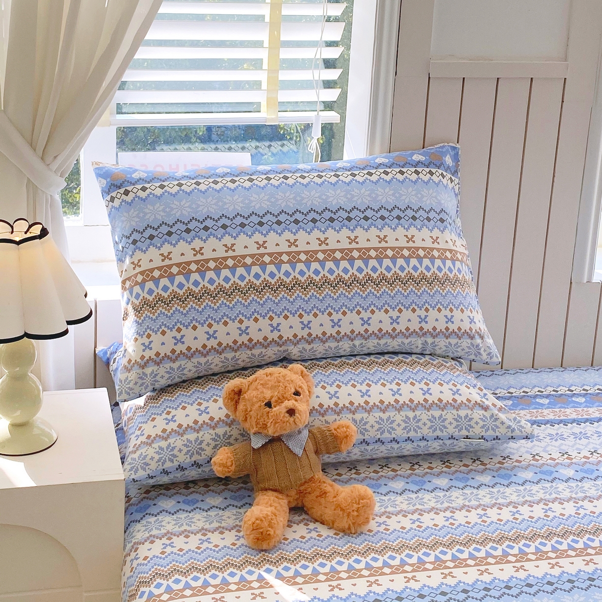 91家纺网 家纺一手货源 找家纺 金鑫汇家纺 2026新款全棉老粗布单品枕套系列 星辰-蓝