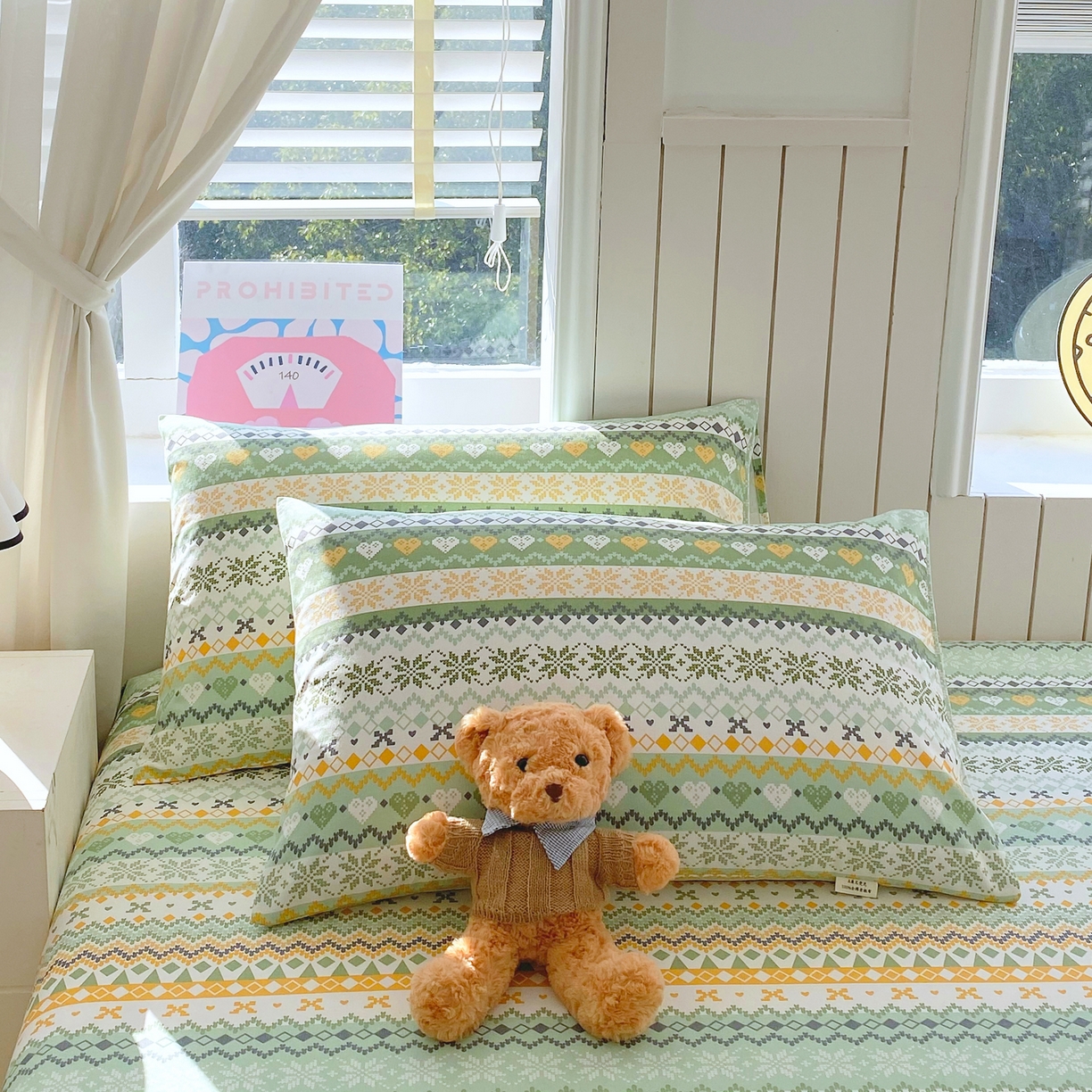 91家纺网 家纺一手货源 找家纺 金鑫汇家纺 2026新款全棉老粗布单品枕套系列 星辰-绿