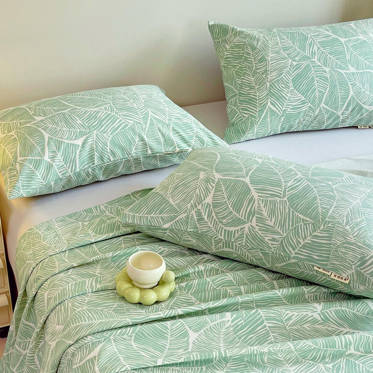 91家纺网 家纺一手货源 找家纺 金鑫汇家纺 2026新款全棉老粗布单品枕套系列 绿色心情