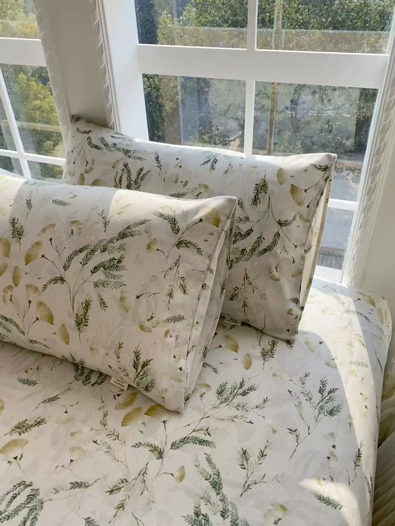 91家纺网 家纺一手货源 找家纺 金鑫汇家纺 2026新款全棉老粗布单品枕套系列 月下花影-绿