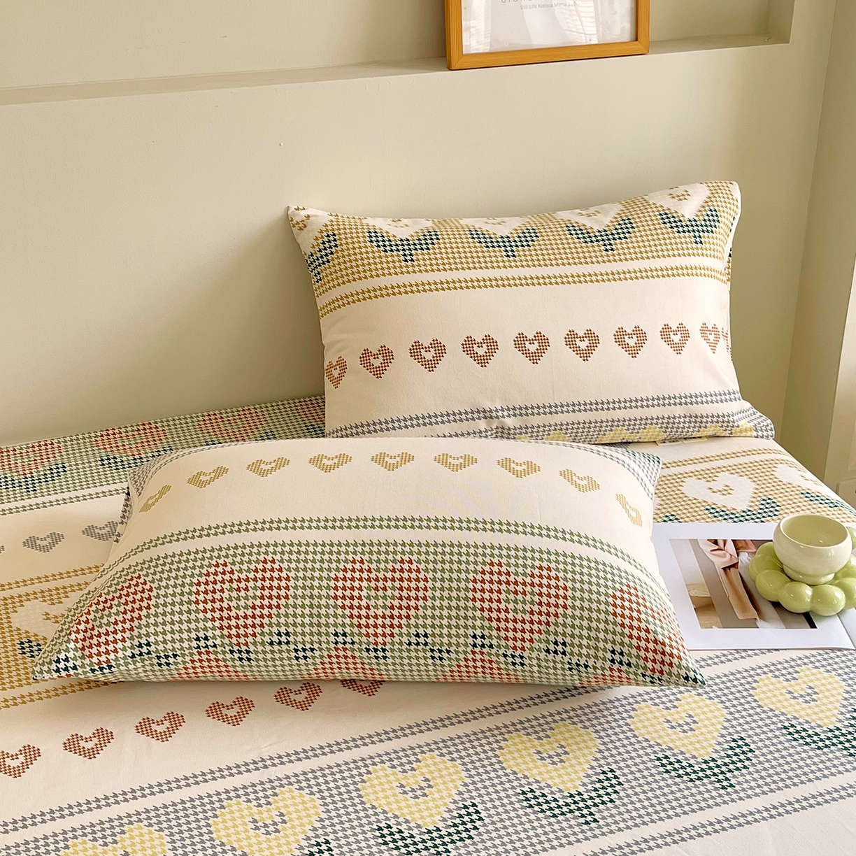 金鑫汇家纺 2026新款全棉老粗布单品枕套系列 同心千鸟格