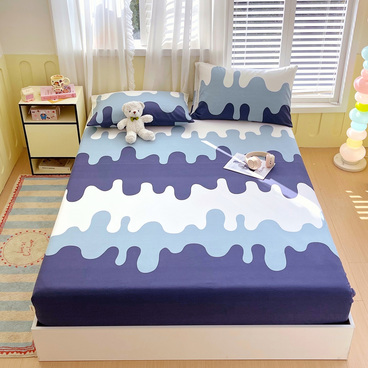 91家纺网 家纺一手货源 找家纺 金鑫汇家纺 2026新款全棉老粗布单品床笠系列 奶油蓝