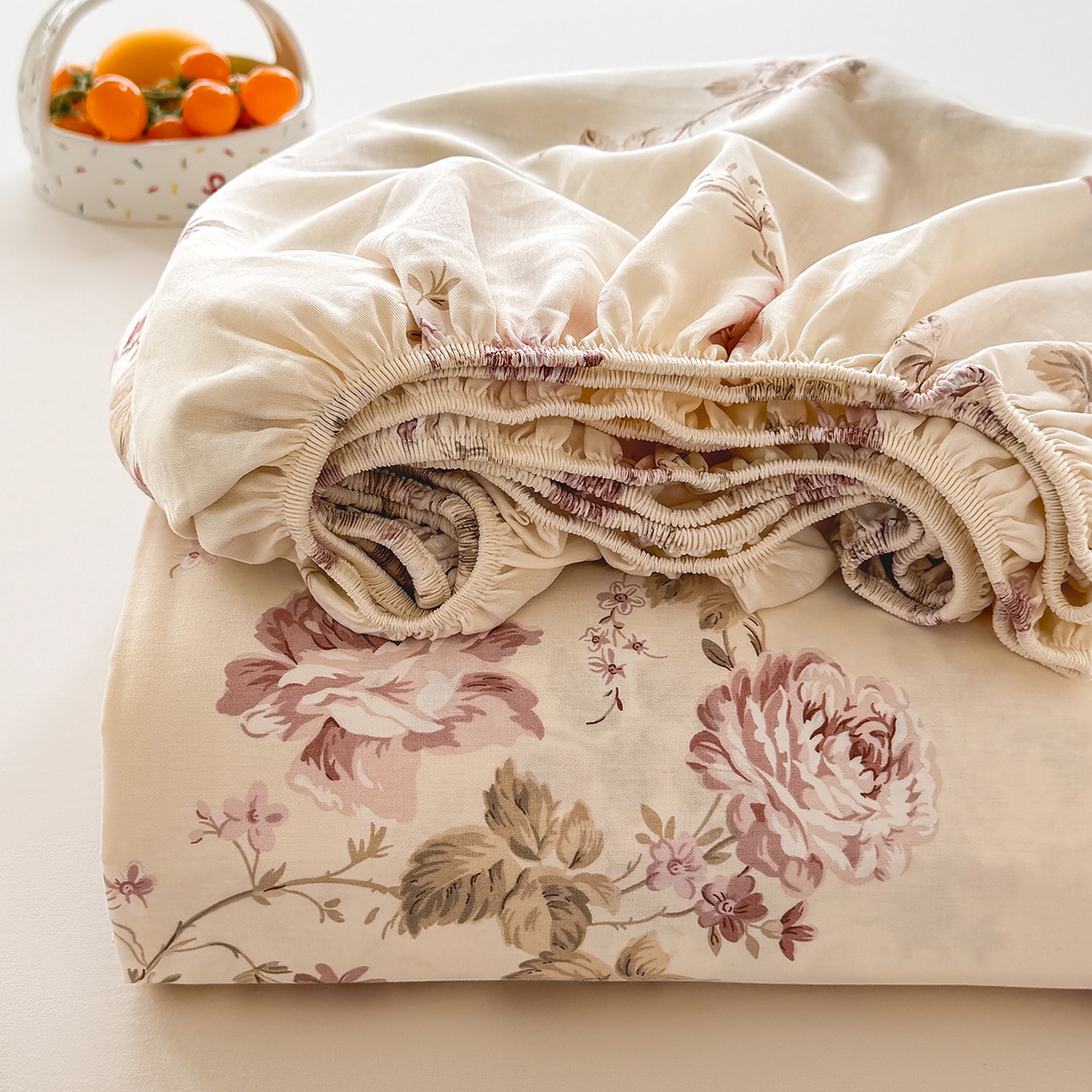 91家纺网 家纺一手货源 找家纺 壹贝家纺 2026新款全棉印花床笠系列 蔷薇