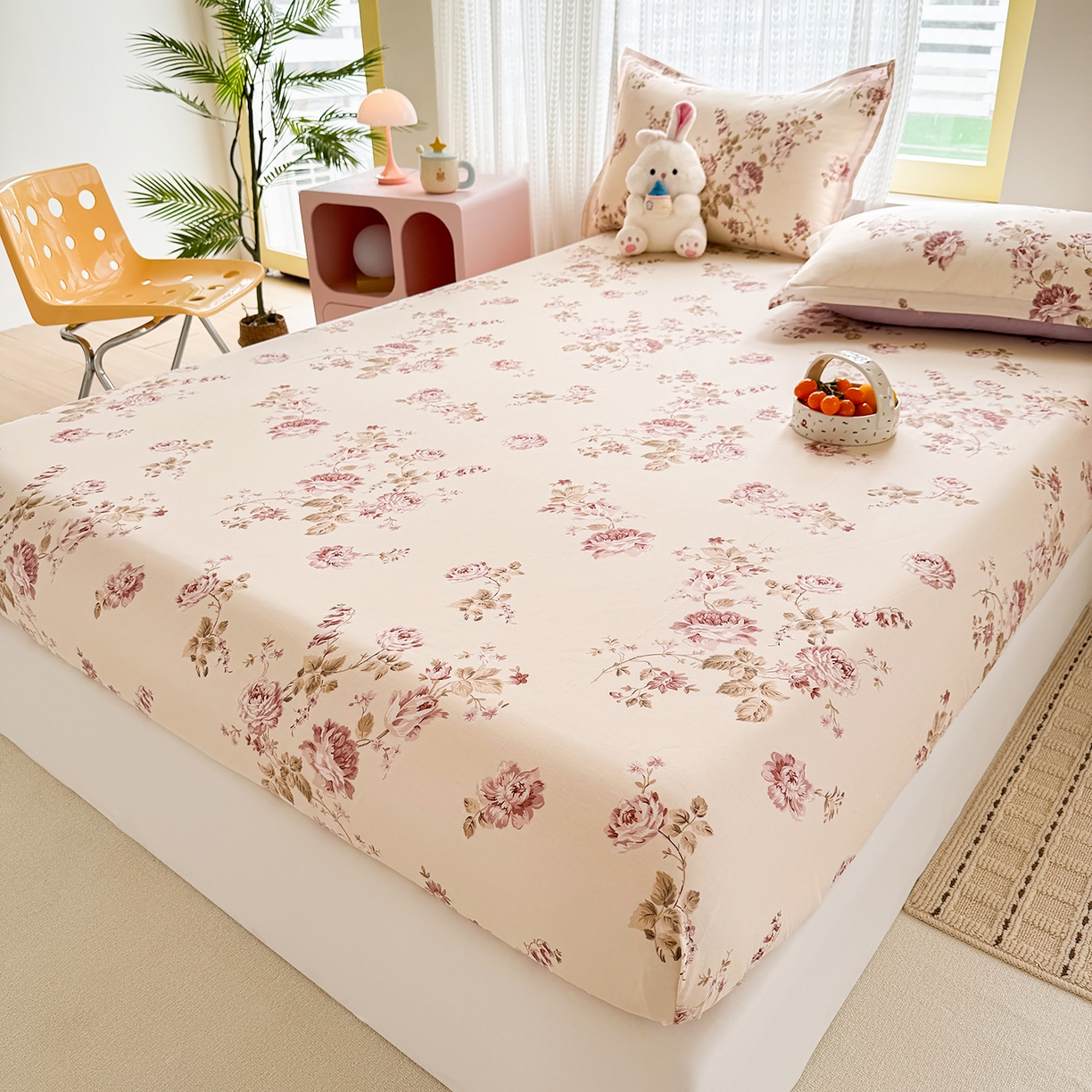 91家纺网 家纺一手货源 找家纺 壹贝家纺 2026新款全棉印花床笠系列 蔷薇