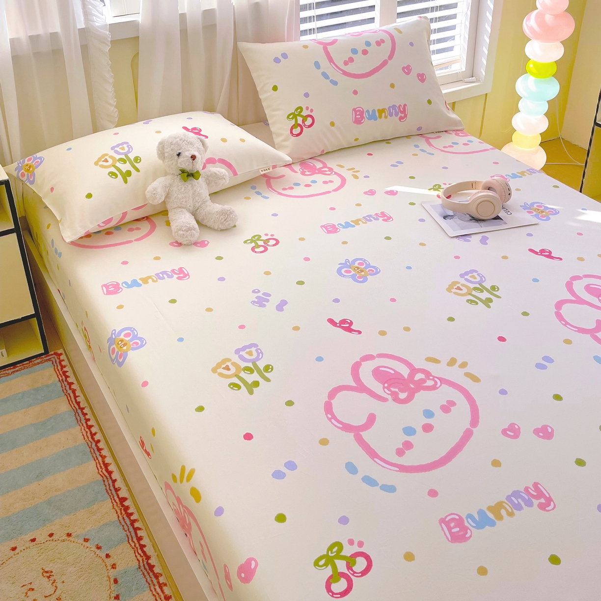 91家纺网 家纺一手货源 找家纺 金鑫汇家纺 2026新款全棉老粗布单品床笠系列 奇趣小兔