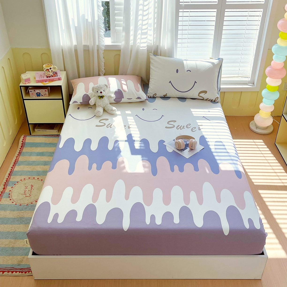 91家纺网 家纺一手货源 找家纺 金鑫汇家纺 2026新款全棉老粗布单品床笠系列 奶油粉