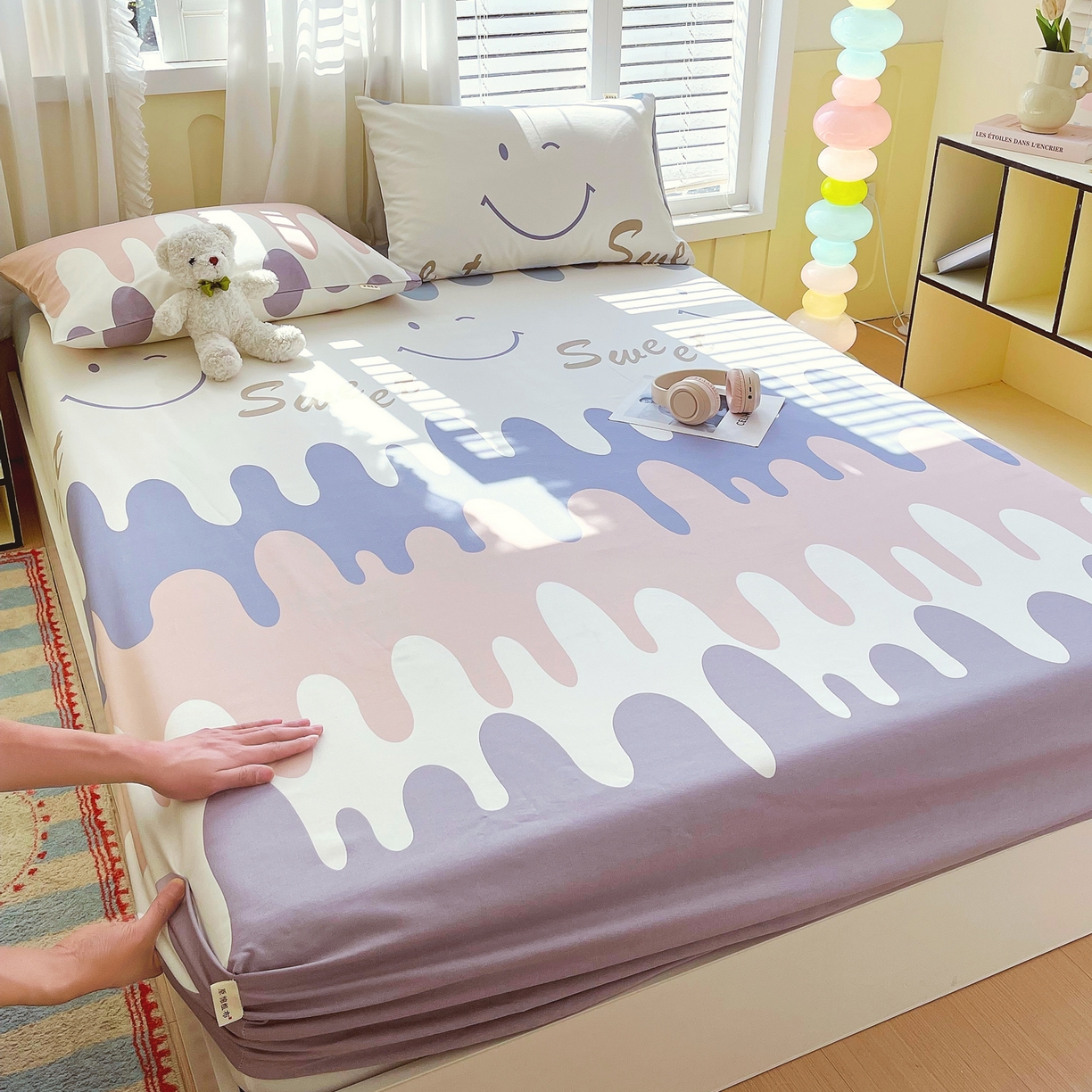 91家纺网 家纺一手货源 找家纺 金鑫汇家纺 2026新款全棉老粗布单品床笠系列 奶油粉