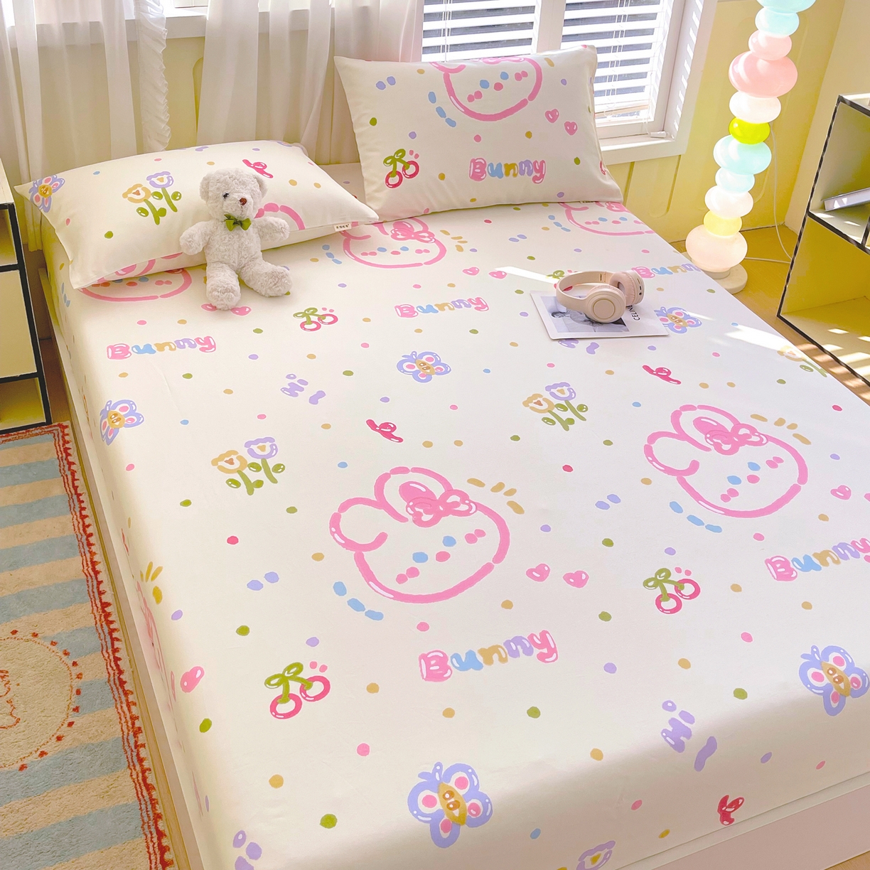 91家纺网 家纺一手货源 找家纺 金鑫汇家纺 2026新款全棉老粗布单品床笠系列 奇趣小兔