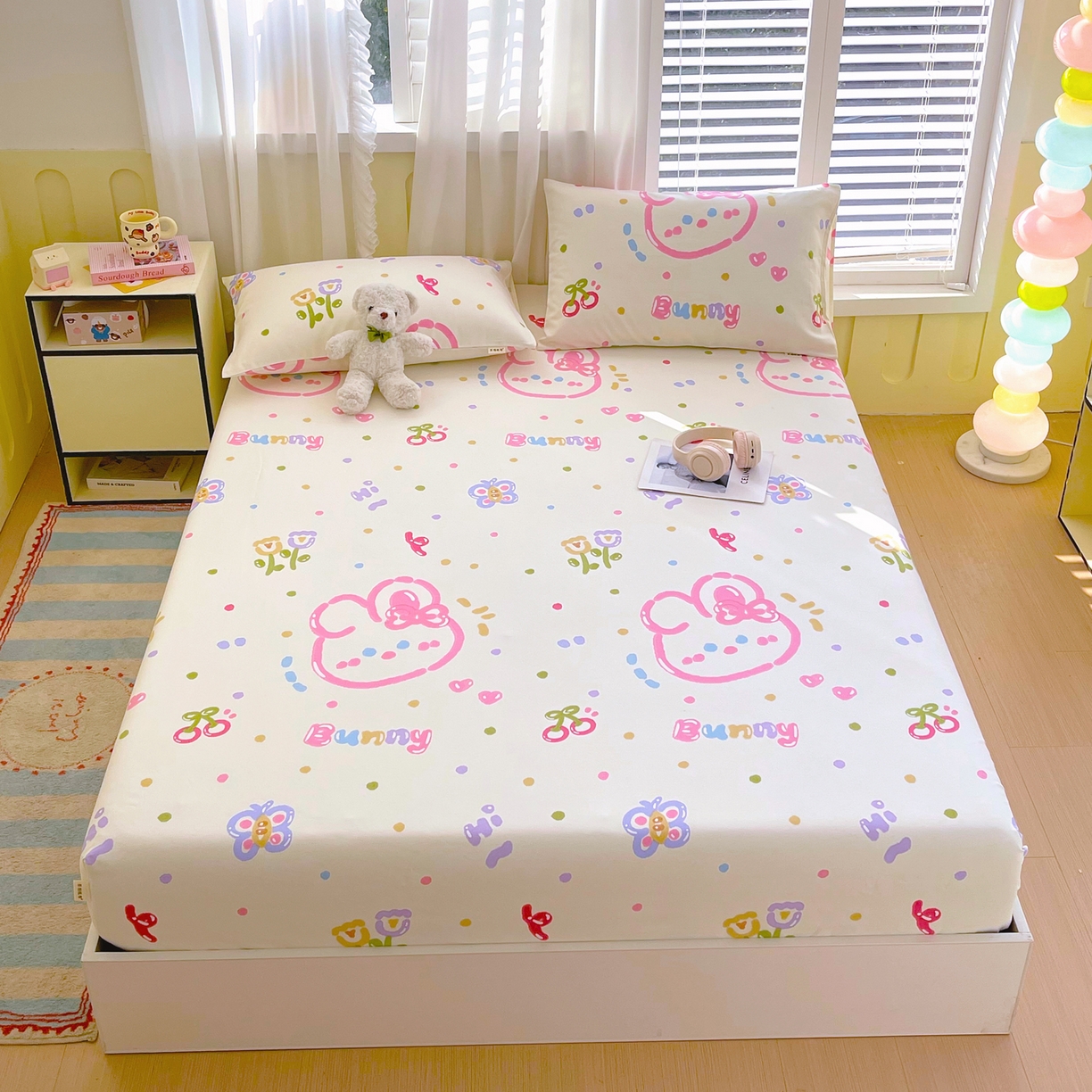 91家纺网 家纺一手货源 找家纺 金鑫汇家纺 2026新款全棉老粗布单品床笠系列 奇趣小兔