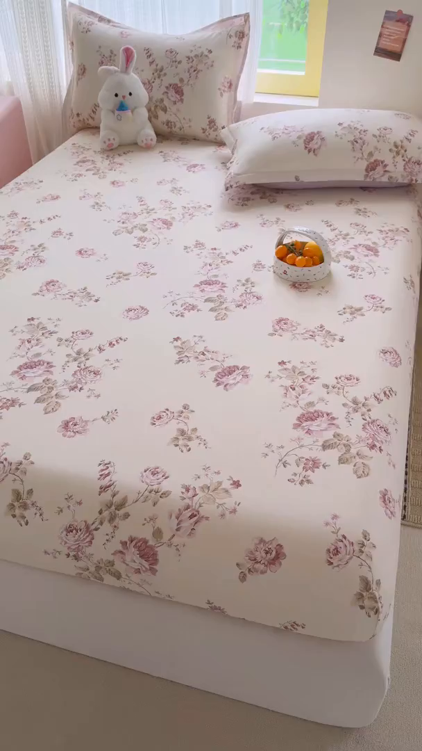 91家纺网 家纺一手货源 找家纺 壹贝家纺 2026新款全棉印花床笠系列 蔷薇