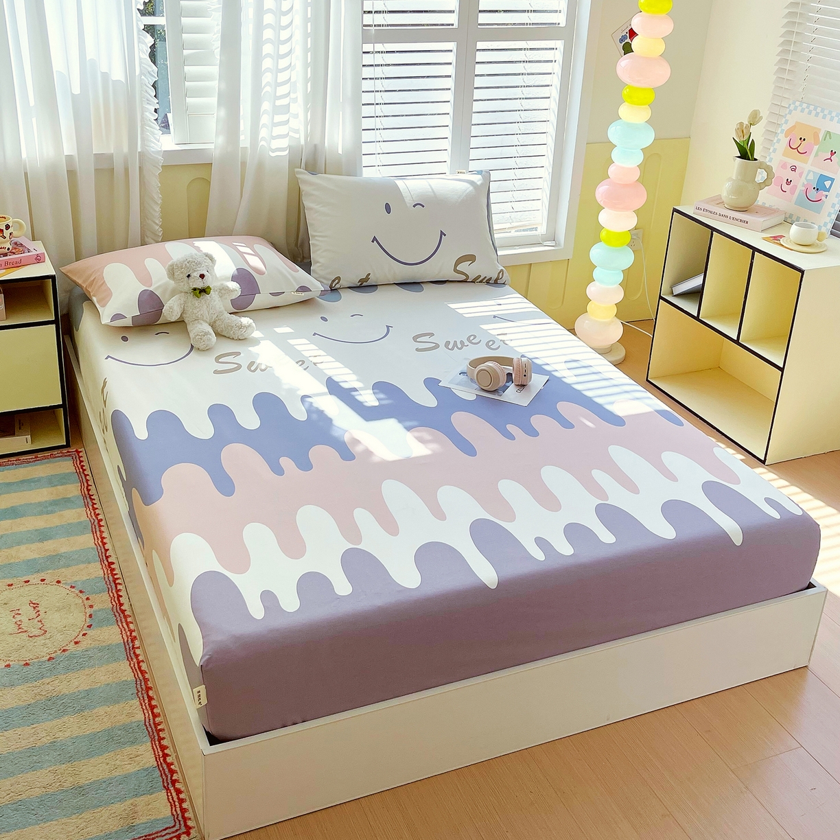 91家纺网 家纺一手货源 找家纺 金鑫汇家纺 2026新款全棉老粗布单品床笠系列 奶油粉