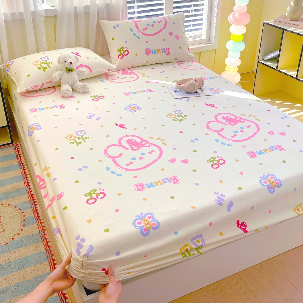 91家纺网 家纺一手货源 找家纺 金鑫汇家纺 2026新款全棉老粗布单品床笠系列 奇趣小兔