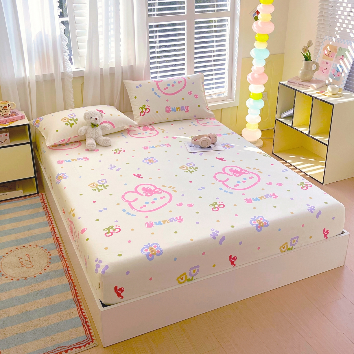 91家纺网 家纺一手货源 找家纺 金鑫汇家纺 2026新款全棉老粗布单品床笠系列 奇趣小兔