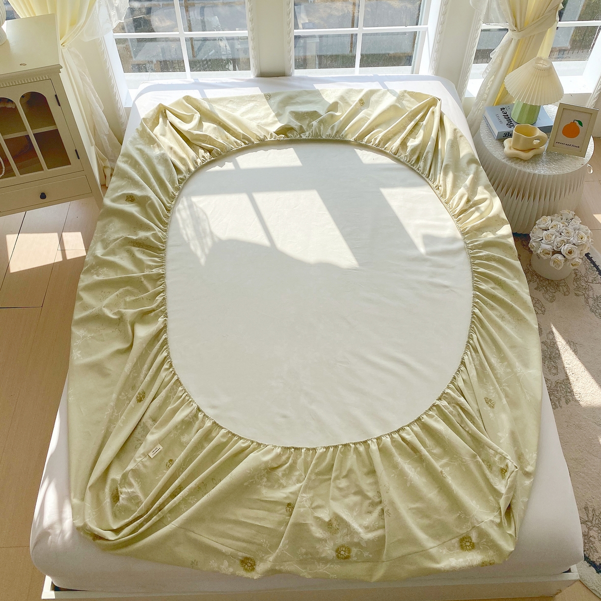 91家纺网 家纺一手货源 找家纺 金鑫汇家纺 2026新款全棉老粗布单品床笠系列 浅绿可露丽