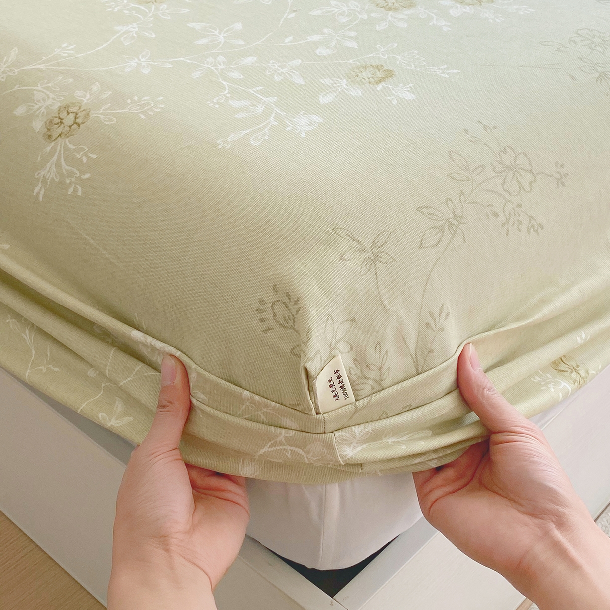 91家纺网 家纺一手货源 找家纺 金鑫汇家纺 2026新款全棉老粗布单品床笠系列 浅绿可露丽