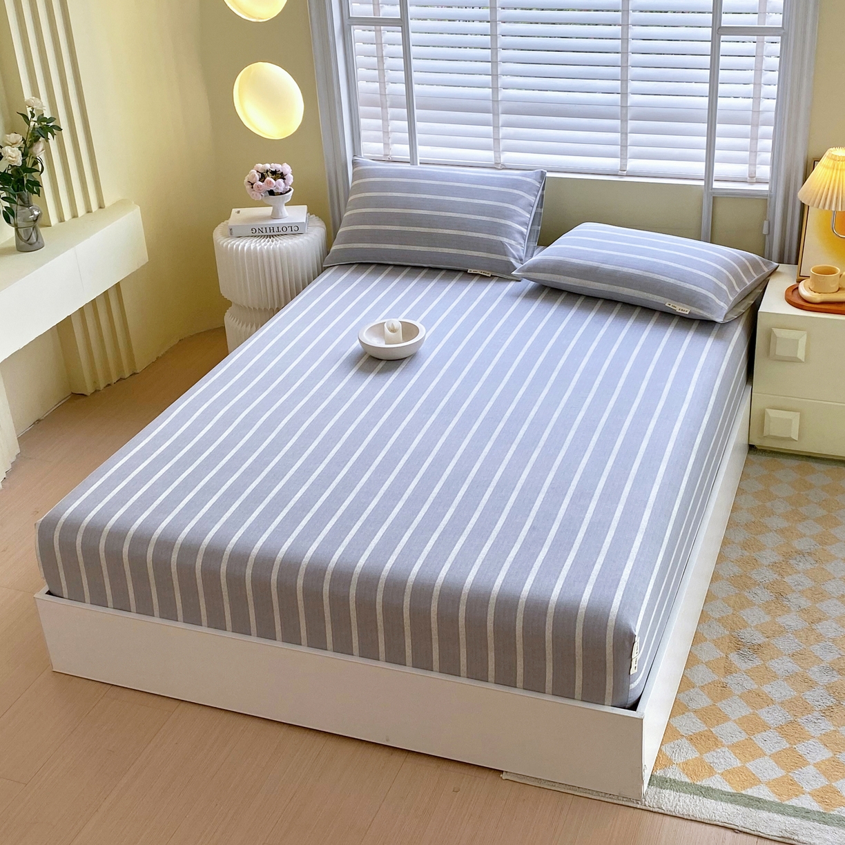 91家纺网 家纺一手货源 找家纺 金鑫汇家纺 2026新款全棉老粗布单品床笠系列 朴素条纹