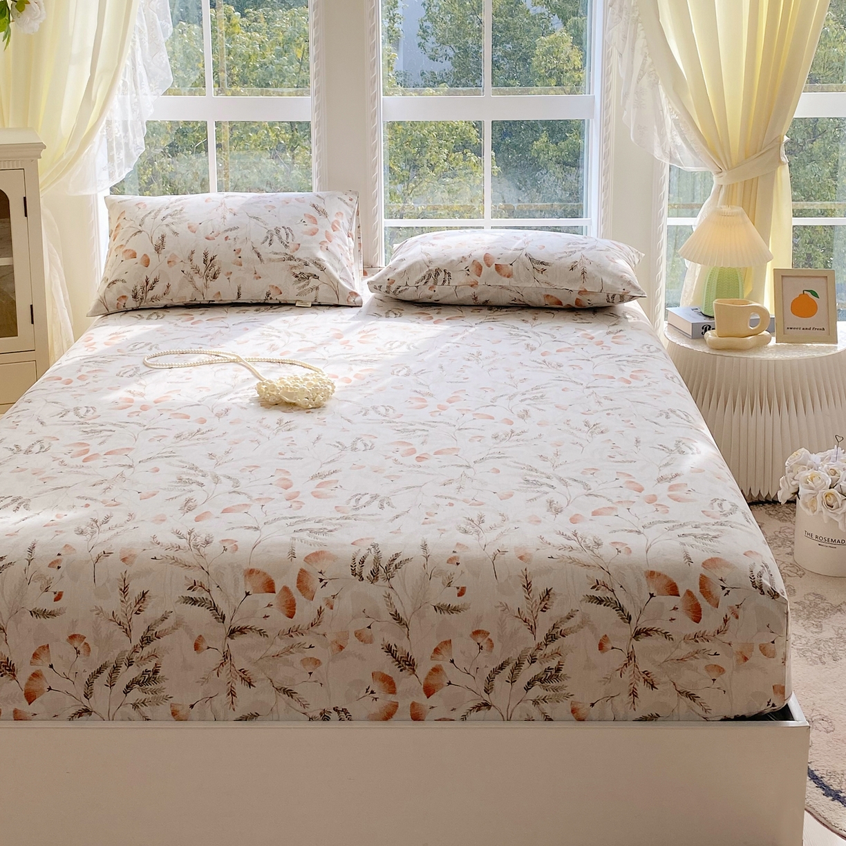 91家纺网 家纺一手货源 找家纺 金鑫汇家纺 2026新款全棉老粗布单品床笠系列 月下花影-桔