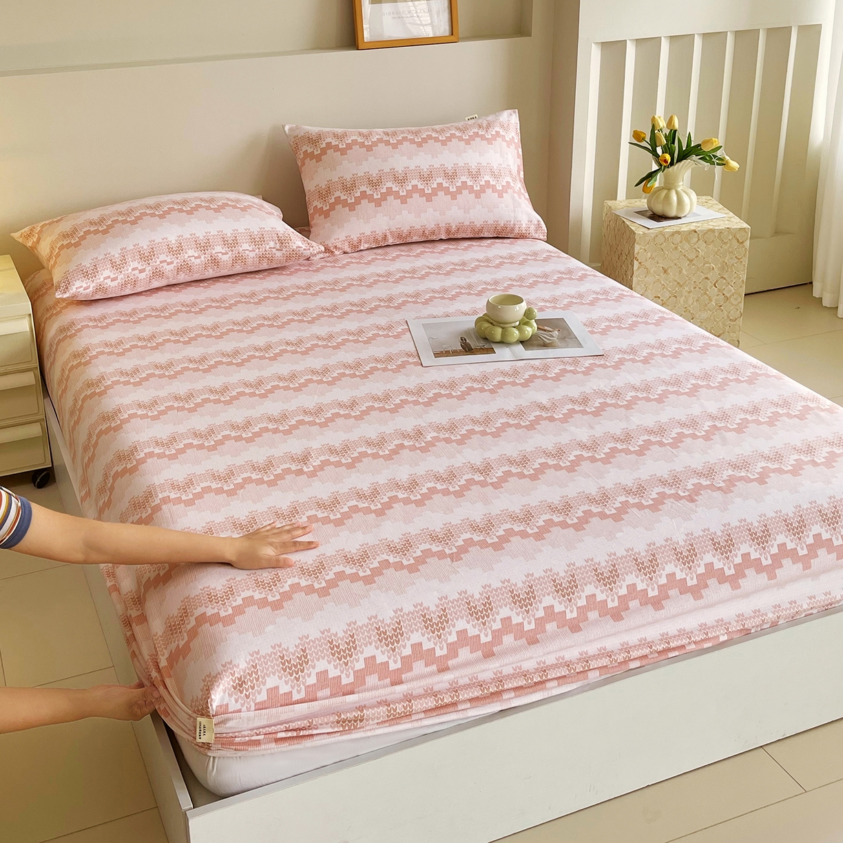 91家纺网 家纺一手货源 找家纺 金鑫汇家纺 2026新款全棉老粗布单品床笠系列 燕南飞-桔