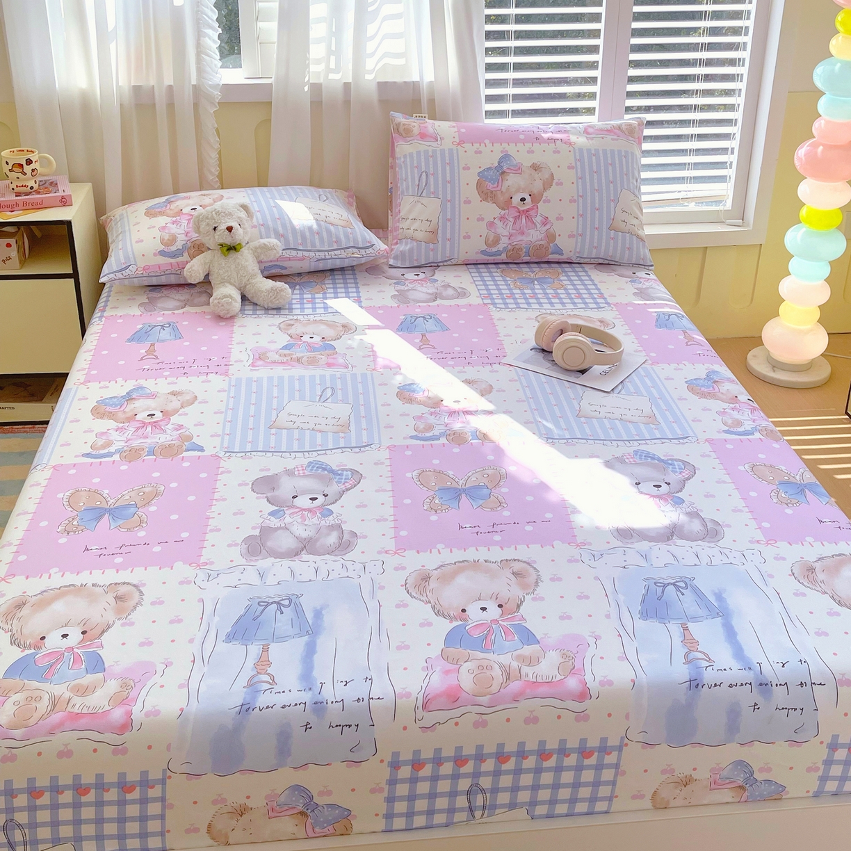 91家纺网 家纺一手货源 找家纺 金鑫汇家纺 2026新款全棉老粗布单品床笠系列 熊熊精灵