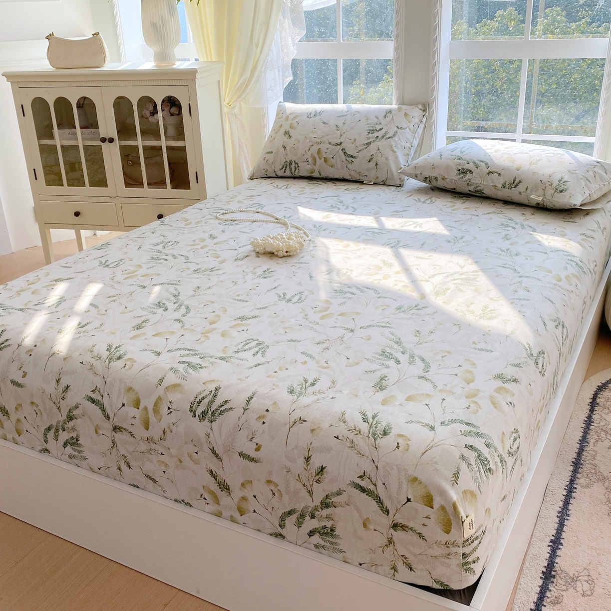 91家纺网 家纺一手货源 找家纺 金鑫汇家纺 2026新款全棉老粗布单品床笠系列 月下花影-绿