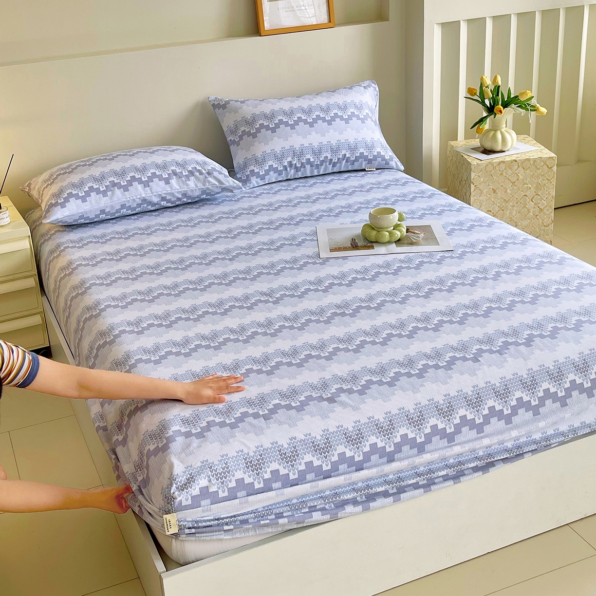 91家纺网 家纺一手货源 找家纺 金鑫汇家纺 2026新款全棉老粗布单品床笠系列 燕南飞-蓝