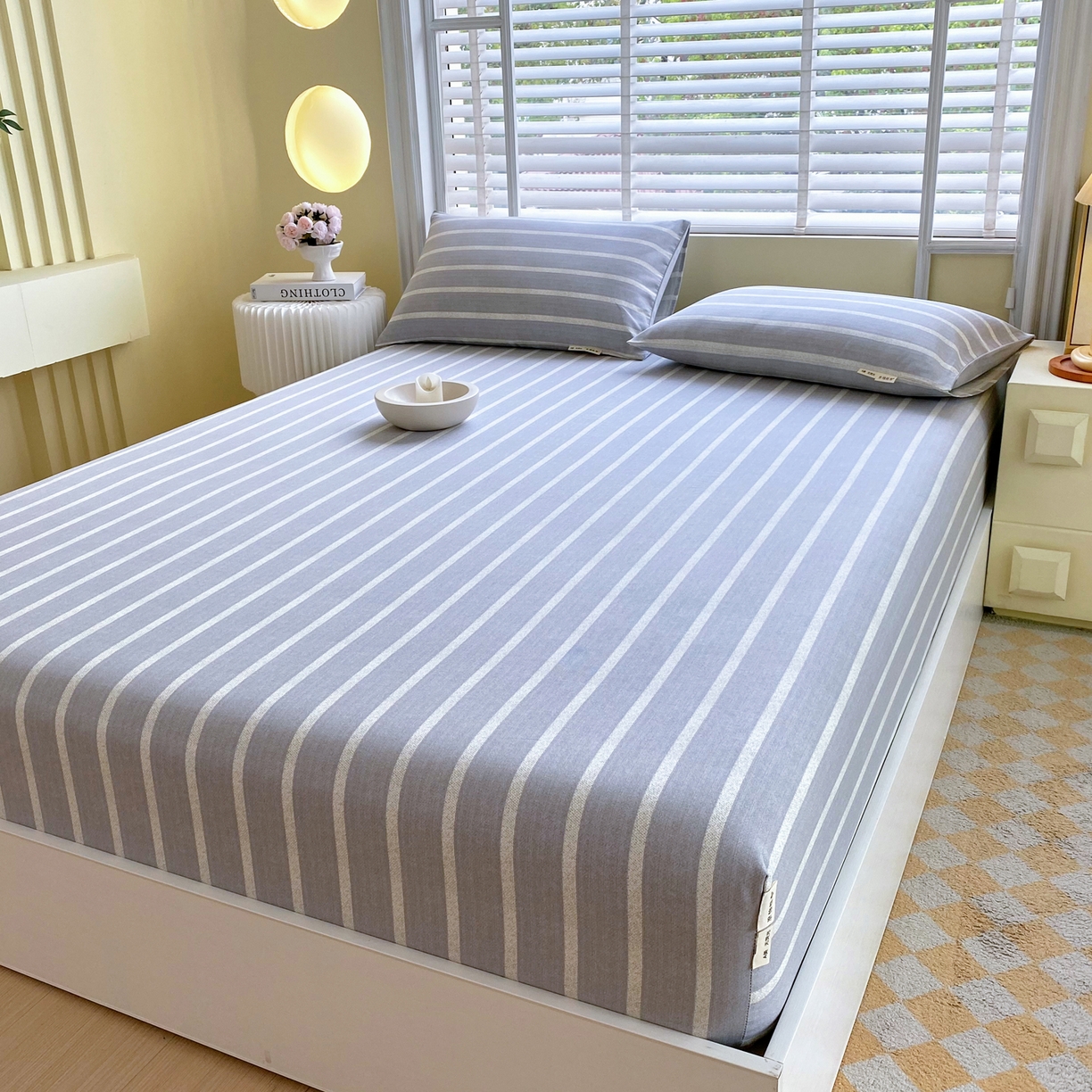 91家纺网 家纺一手货源 找家纺 金鑫汇家纺 2026新款全棉老粗布单品床笠系列 朴素条纹