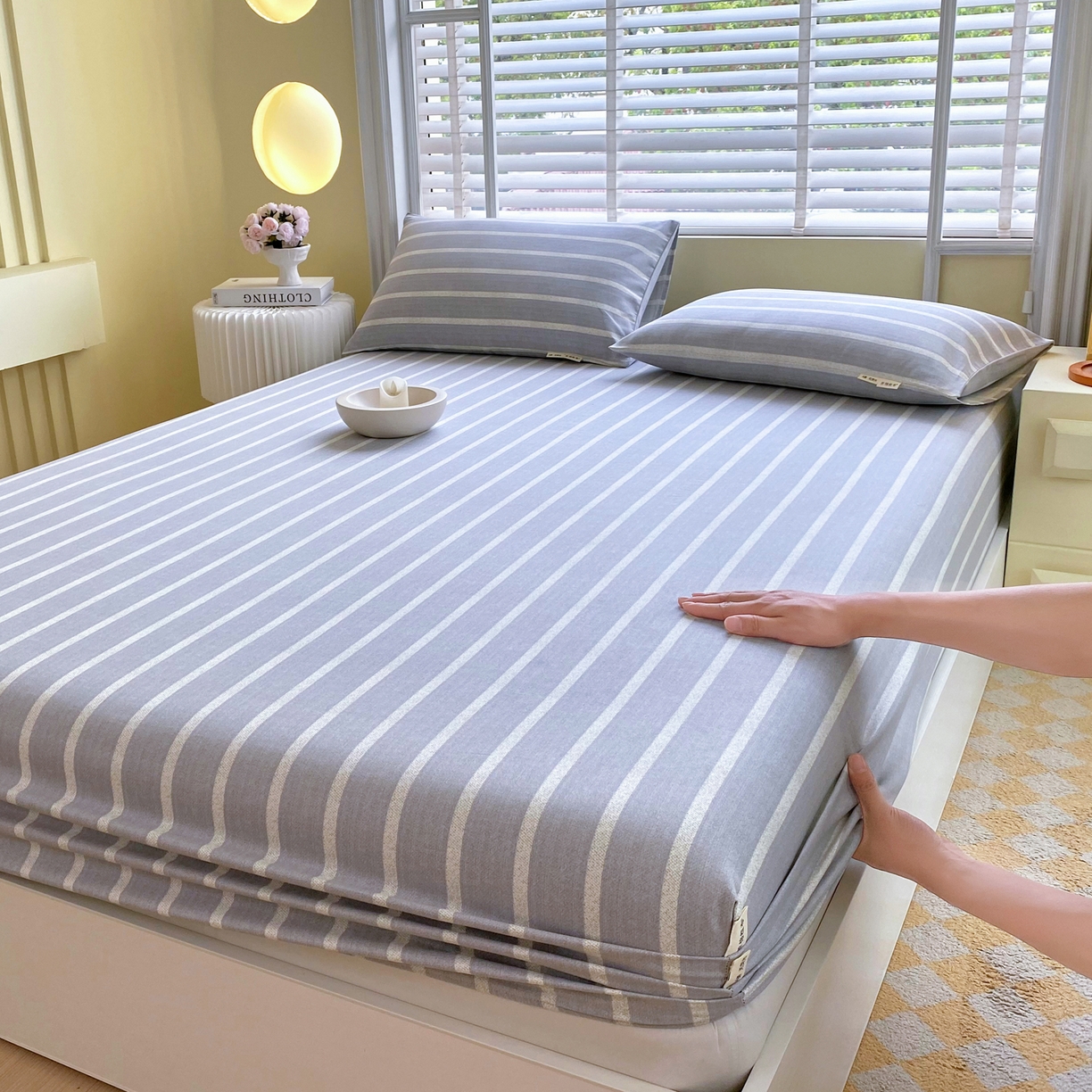 91家纺网 家纺一手货源 找家纺 金鑫汇家纺 2026新款全棉老粗布单品床笠系列 朴素条纹